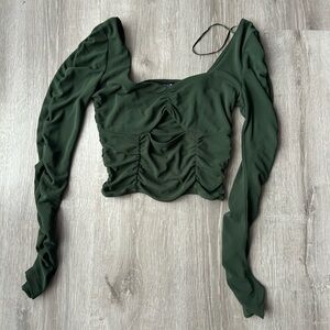 Zara dark green long sleeve scrunch top